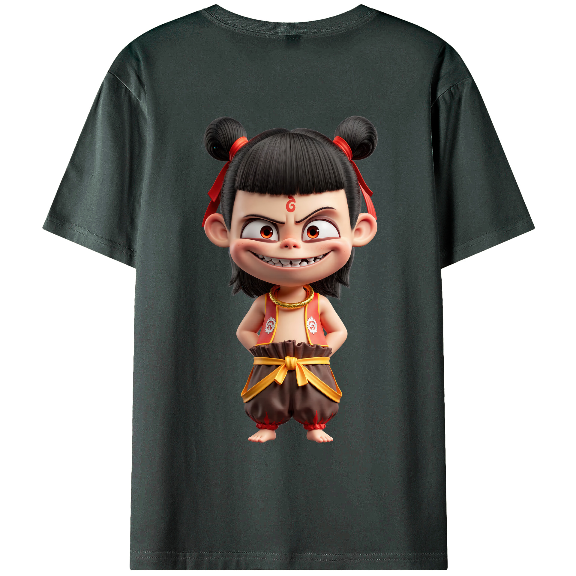 （画像用） Ne Zha 2 ナタ 魔童の大暴れ 綿100％ メンズ半袖Tシャツ（バックプリント） 通気性
